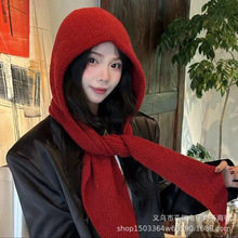 2025新款韩版大版型慵懒风连帽披肩外搭女秋冬季加厚保暖针织帽子