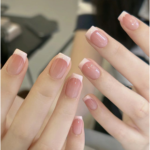 Handmade Wearable Manicure French Peach Gradient Pure Lust Elegant Classy Removable Finished Wearable Manicure