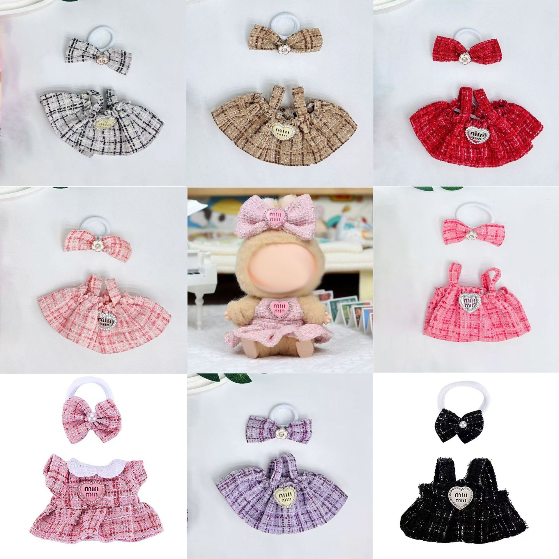 仅衣服 一二三代Labubu17cm娃衣衣服挂件拉布布娃衣纹背带裤套装