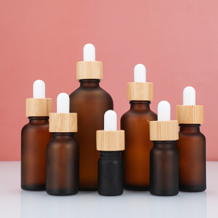Brown essential oil bottle frosted glass dropper bottle wood grain ring 5 ml -100ml large capacity cosmetic bottle wholesale