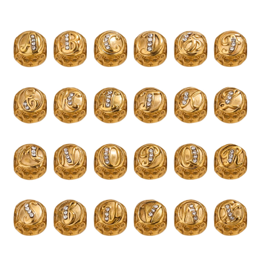 Acero inoxidable con diamantes 26 letras inglesas gran agujero cuentas DIY pulsera cuentas accesorios joyería a través de cuentas