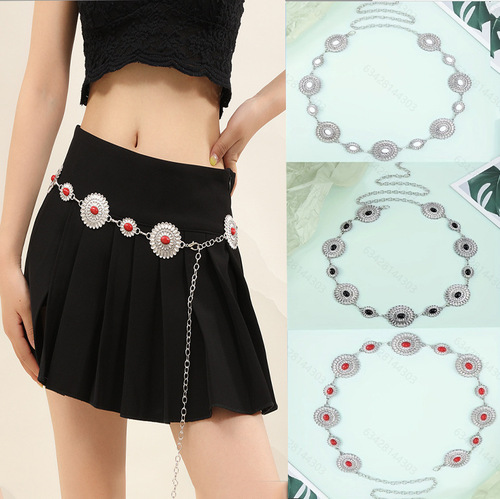 Cross-border supply European and American light luxury gold turquoise waist chain with skirt suit chain belt thin pants chain accessories for women