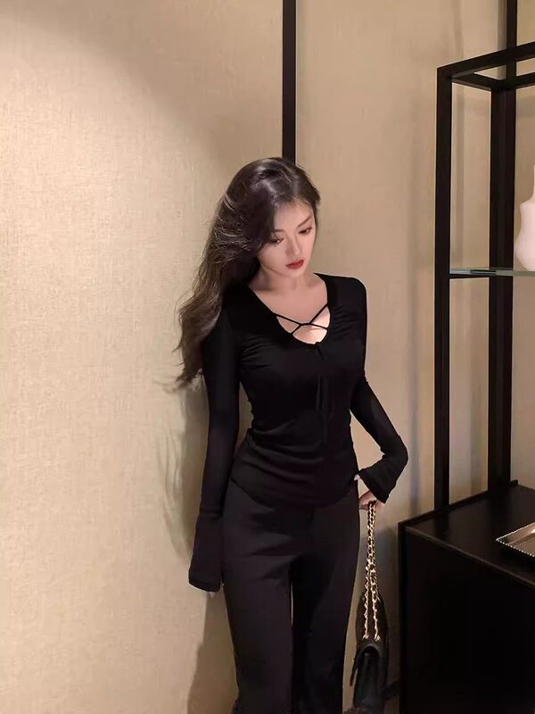 紫色网纱长袖T恤女2025初秋新款御姐风气质绝美修身上衣|undefined