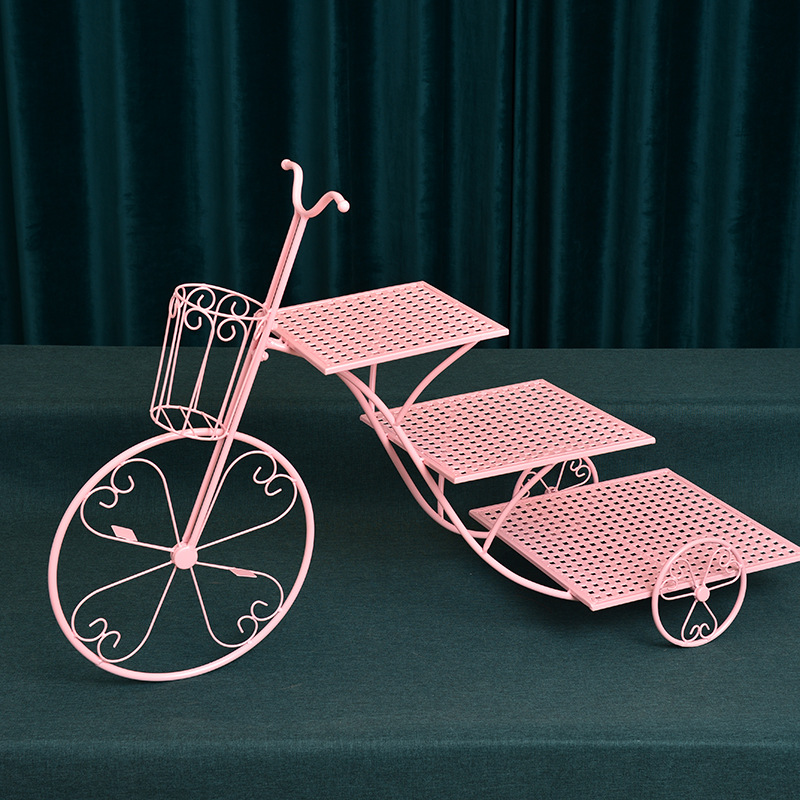 De estilo europeo creativo pastel de hierro soporte cuadrado bicicleta cumpleaños boda merienda soporte de tres capas multi-capa postre soporte de exhibición image 9