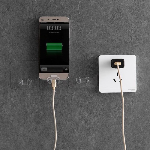 Kitchen and bathroom plug hook, no drilling power wire storage hooks, non-adhesive transparent plastic sticky hooks