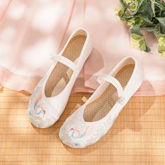 【Blue Smoke】2024 Summer New Han Element Silk-Flowered Satin Retro Cheongsam Ancient Shoes Hanfu Shoes Women's Single Shoes