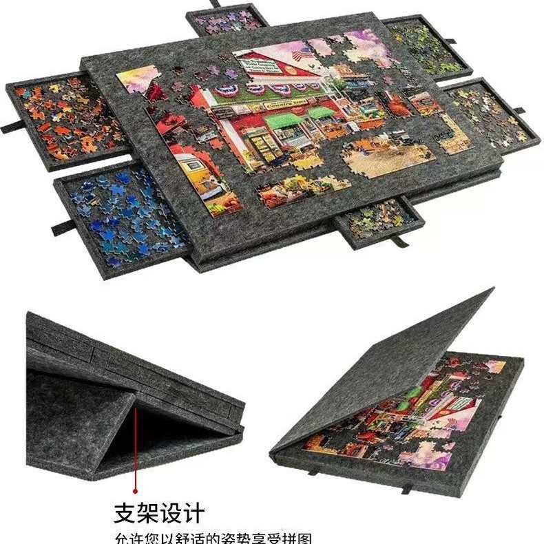 クロスボーダーフェルトパズルテーブルパズルパッド折りたたみスタンド蓋付き6引き出しポータブルパズルボード|undefined