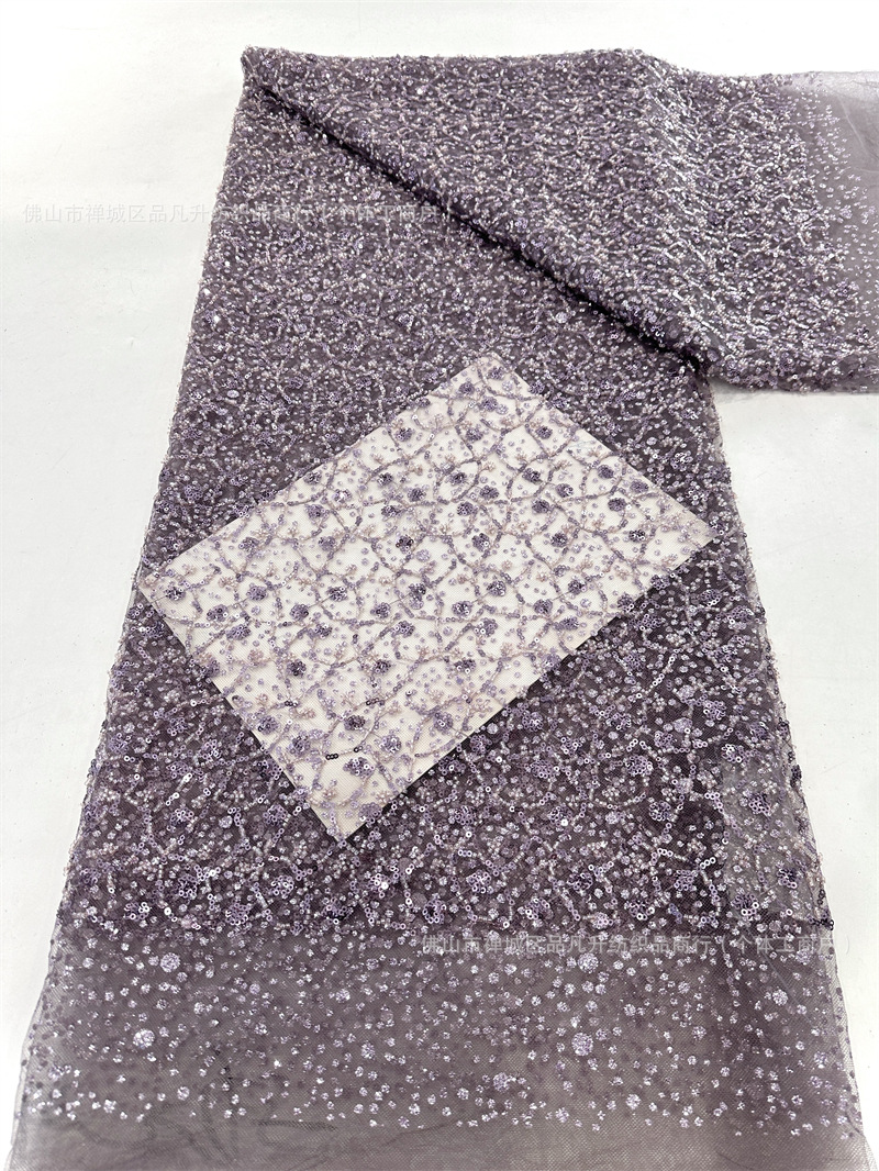 Sequinilla dorada tela bordada tubo de perlas tela bordada moda alta tela de vestido de boda suministro de stock