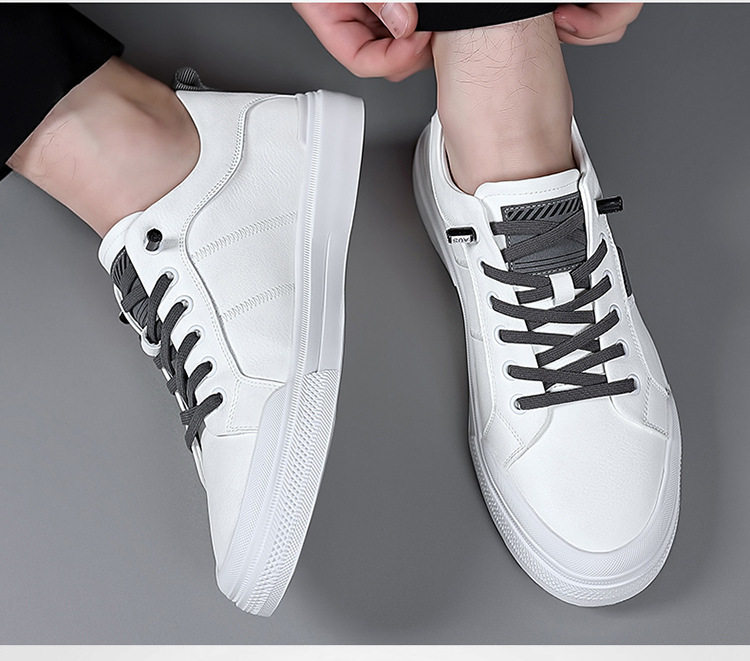 Giày da nam kiểu sneaker cổ thấp dây buộc co giãn, đế cao 1-3 cm — Màu trắng, Màu đen chi tiết 14