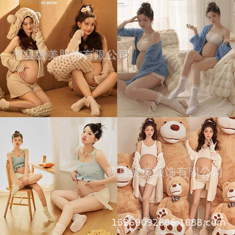 Studio New cute pregnant women's photo clothes autumn and winter lazy wind pregnant mommy warm home photo clothing