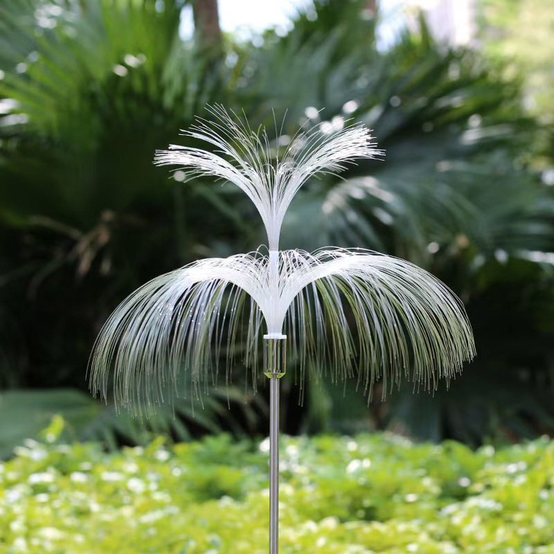 lámpara de medusa de fibra óptica solar lámpara de lámpara de césped de jardín lámpara de medusa de doble capa solar