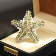 新品小众高级感蓝色颗粒水晶海星胸针珍珠百搭海洋生物别针男女款