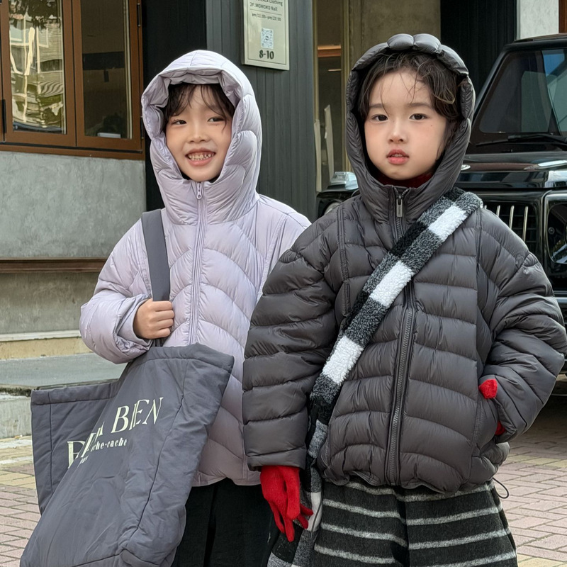 Cheese House Children's Clothing Boys' down Jacket 2025 Winter Korean Style Hooded Ribbed 90% White Duck down Jacket Warm and Trendy
