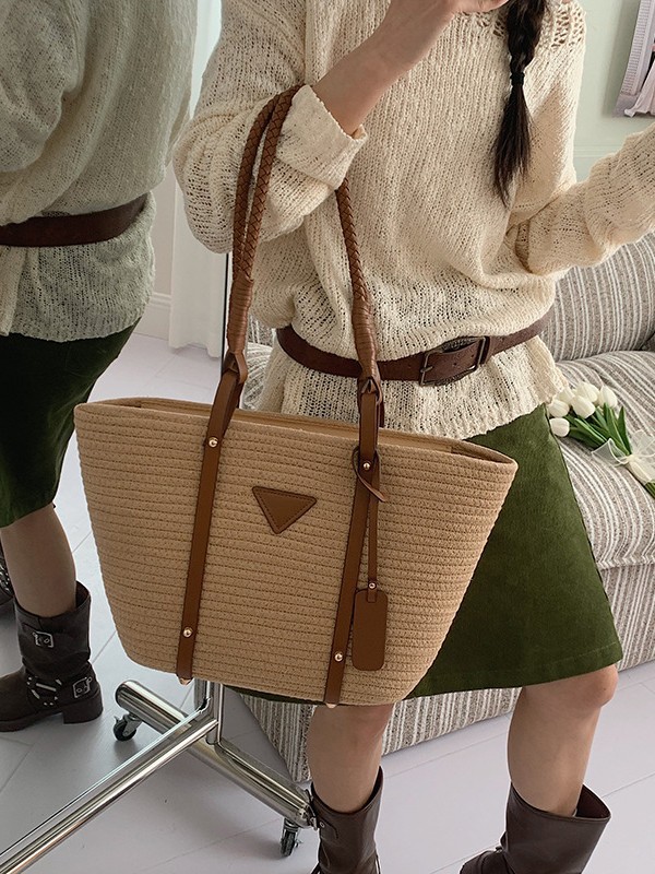 Bolsa de tejido de gran capacidad para mujeres 2026 verano nuevo estilo de moda vacaciones de playa bolsa de viaje simple bolsa de mano image 5