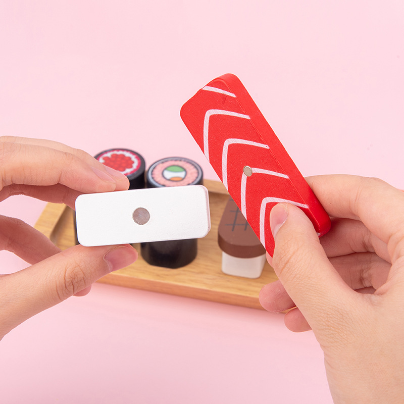 Niños transfronterizos en la casa de sushi placa de madera imitación de beech 52 cubiertos tazas de té cucharas palillos juguetes