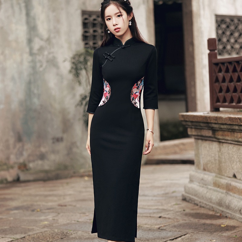 Black demi-season retro elegant elite cheongsam