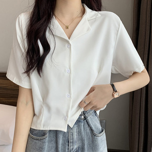 White Chiffon Shirt Women's Short-Sleeved Summer Korean Style Plus Size Fat mm 100kg Design Professional Interview Shirt