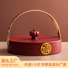 Retro Chinese style light luxury fruit plate with compartments and lid for living room home dried fruit plate candy snacks nut red storage box