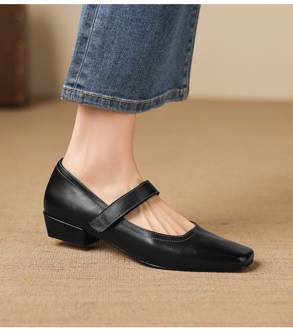 Giày Mary Jane nữ quai ngang gót thấp 2,5 cm da bò mềm miệng nông — màu nâu chi tiết 18