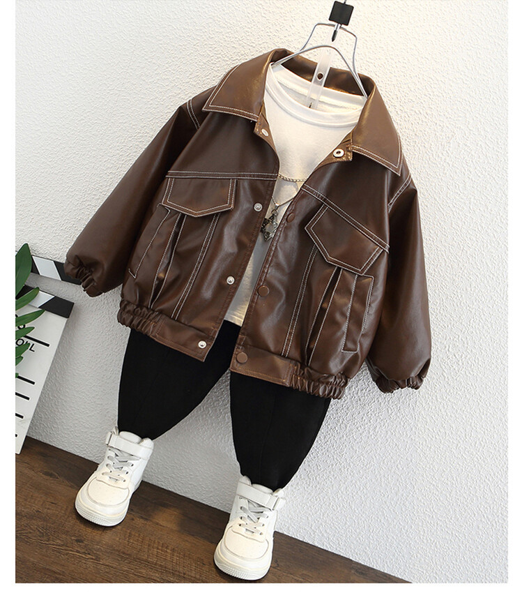 Mingxian Leather 2024 Autumn New Korean Edition Children's Cool and Handsome Jacket Boys' Spring Top_voghion.com