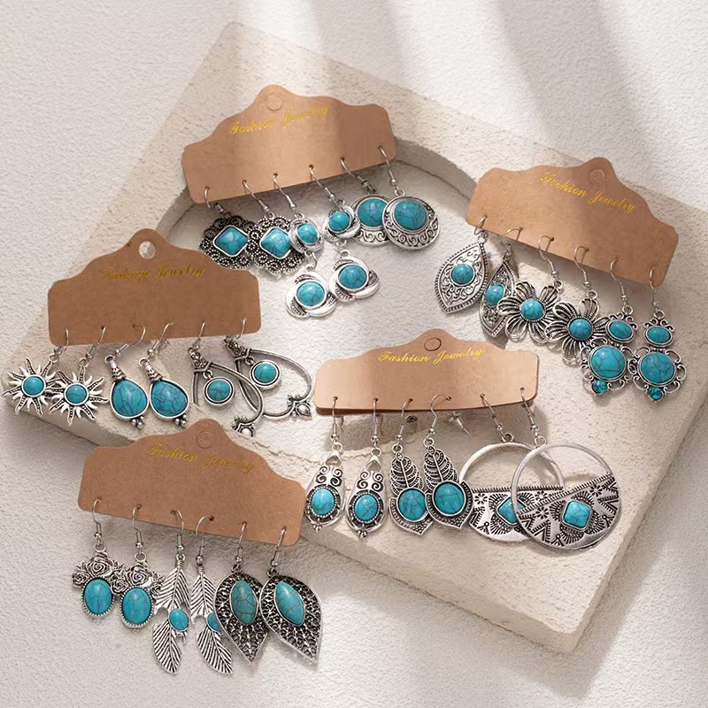 (Cross-border trading), (Wholesale), retro ethnic turquoise fashionable earrings, boho style