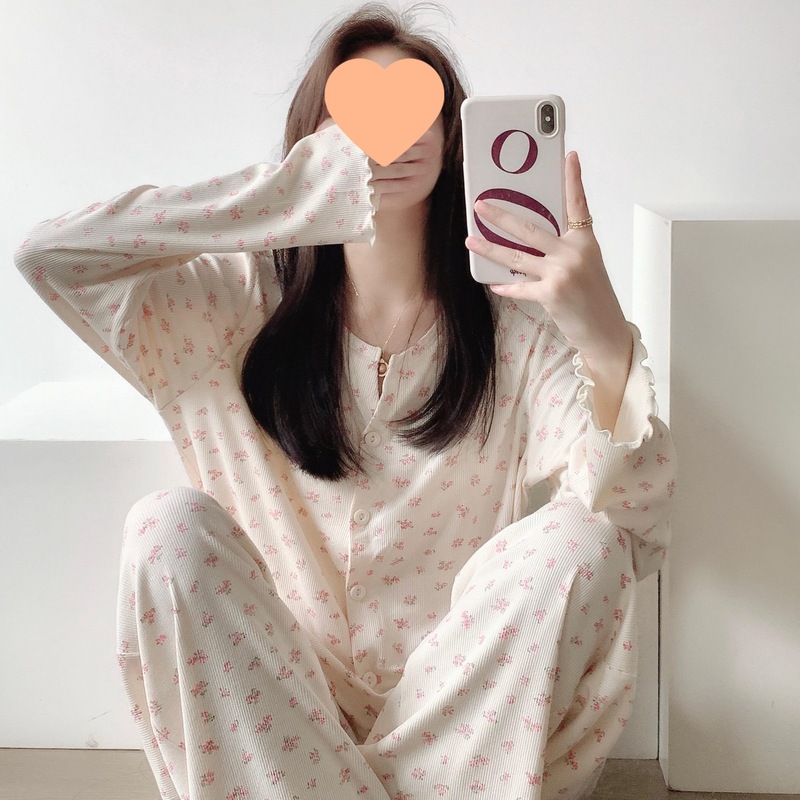 韩系睡衣女甜美风碎花2025新款春秋宿舍简约风长袖长裤家居服套装|undefined