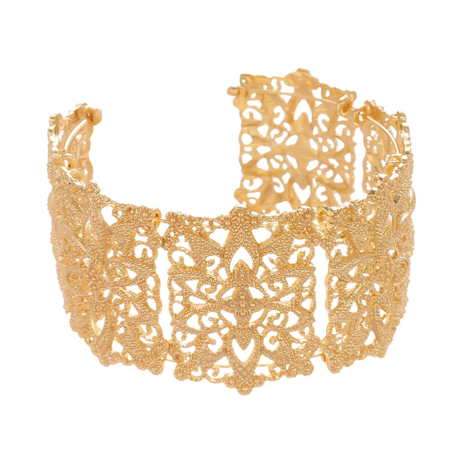Europa y los Estados Unidos transfronterizos redondos empalmados huecos flores abiertas anchas pulseras brazaletes retro nicho de alta calidad joyas de mano para mujeres