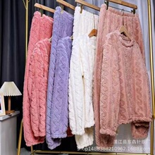 珊瑚绒睡衣女新款提花秋冬季加厚宽松舒棉绒家居服套装
