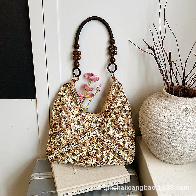 2026 New Summer Straw Woven Bag For Women, Hollow Out Shoulder Tote Bag For Beach Vacation, Woven Market Basket Bag - Thumbnail 6