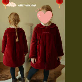 现货清仓~女童中式夹棉丝绒生日拜年服棉服宝宝冬洋气棉衣外套