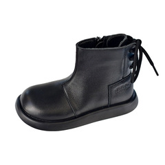 兒童真皮牛皮靴女童公主靴短靴黑色軟底防滑女孩加絨皮靴潮馬丁靴
