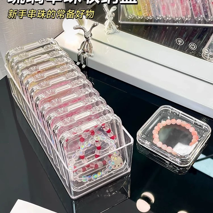 Bracelet storage system, walnut stand with clear 75/85 mm boxes, organizer combos