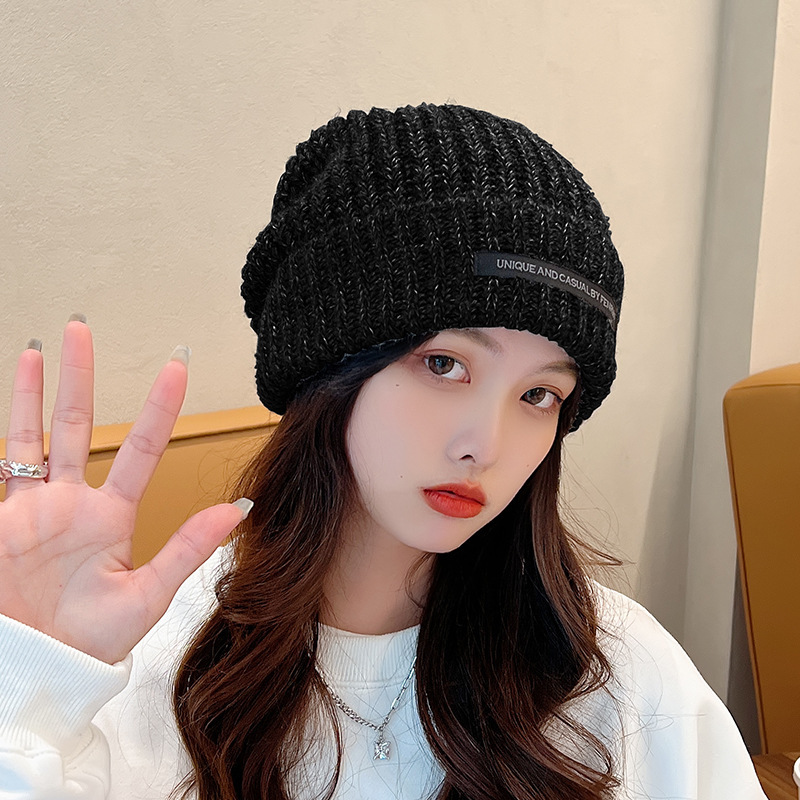 堆堆帽子女冬季高级感大头围保暖护耳针织帽时尚百搭显脸小毛线帽|undefined