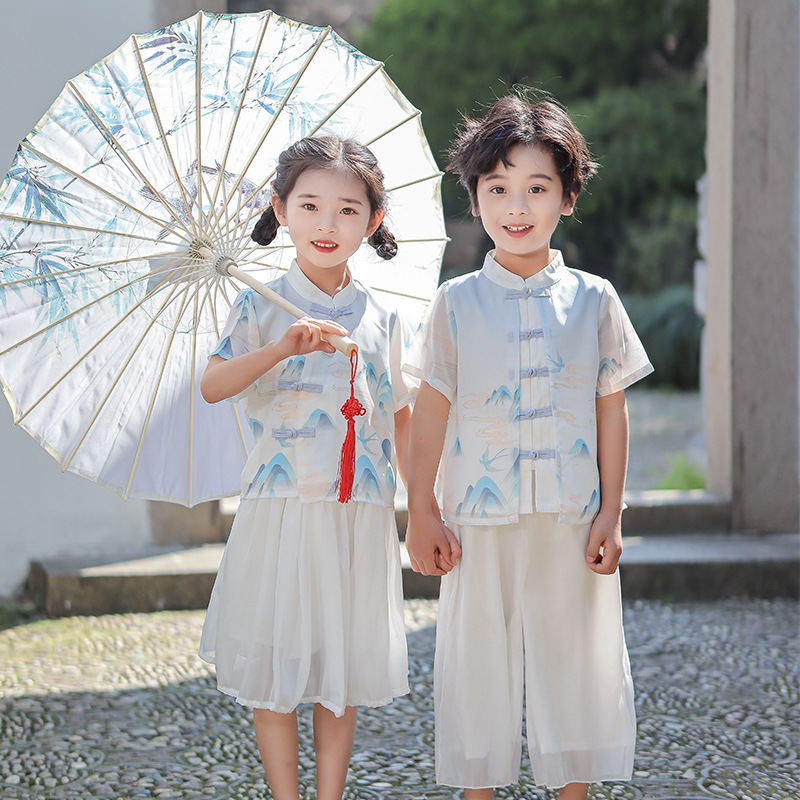 男女童汉服夏装短袖儿童中式唐装古风超仙中国风幼儿园表演服套装