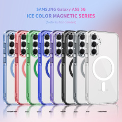 サムスン S25 アイスカラー磁気吸引 S24 超透明 A55 落下防止 S24FE 保護カバー A15PC 携帯電話ケースに適しています