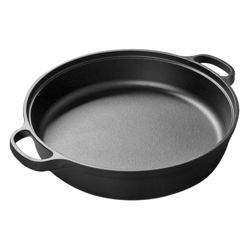 Чугунная сковорода без покрытия Бытовая глубокая старомодная Блинная сковорода из сырого железа Традиционная сковорода для жарки с двумя ушками и антипригарным покрытием