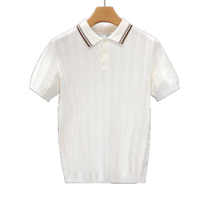 Polo camiseta camiseta de punto camiseta de manga corta camiseta de hombre rayas de color antiguo viento de negocios hielo de verano fábrica transfronteriza al por mayor