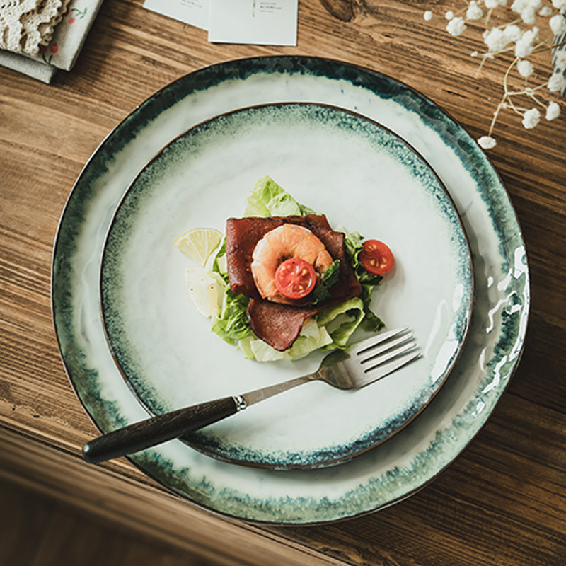 Retro Gradient Plate de cerámica gran horno de plato de cerámica al por mayor platos de platos caseros platos de carne platos de cubiertos