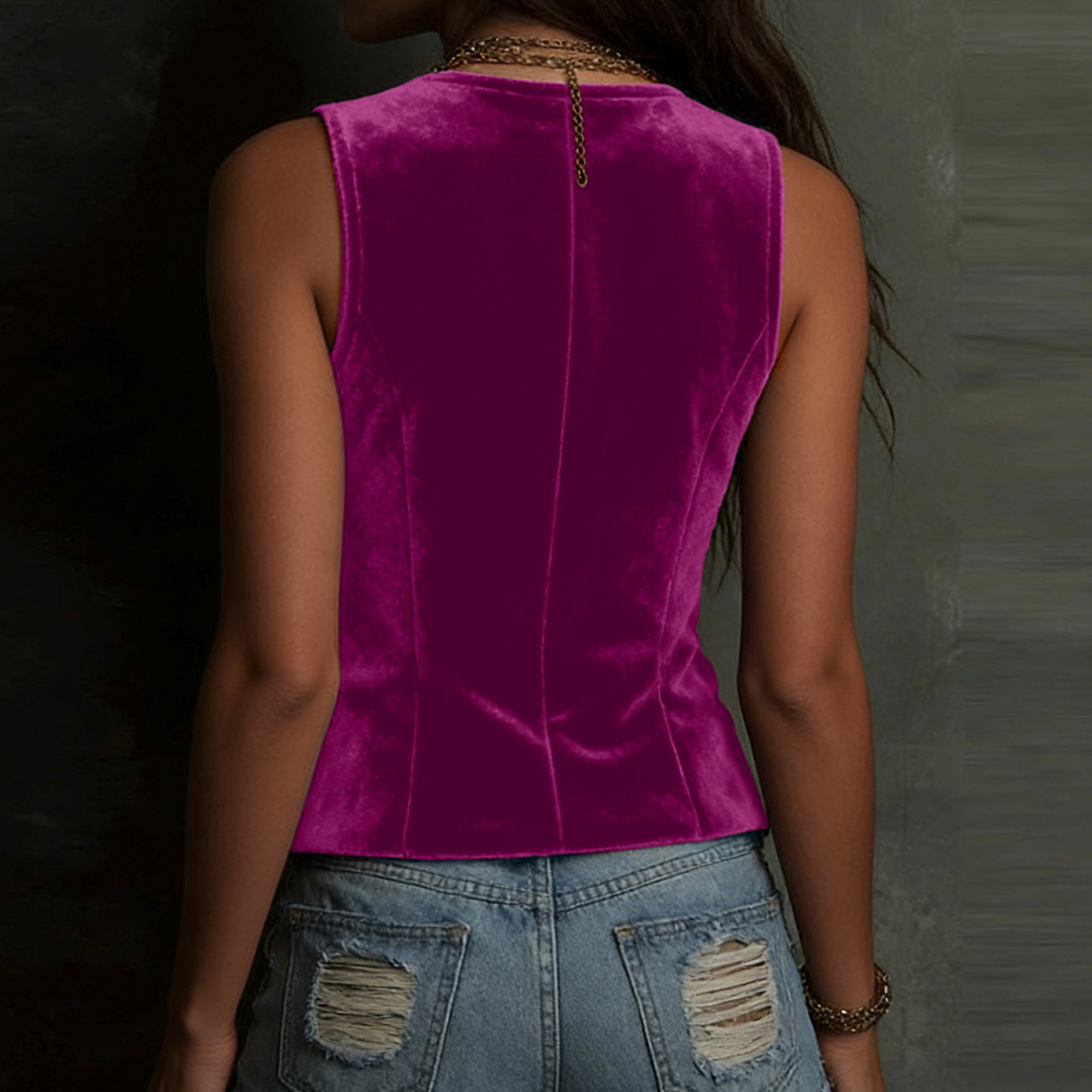 Essential V-Neck Sleeveless Vest For Women, Lightweight Button-Front Layering Tank Top, Versatile Casual And Office Wear_ecoleips.com