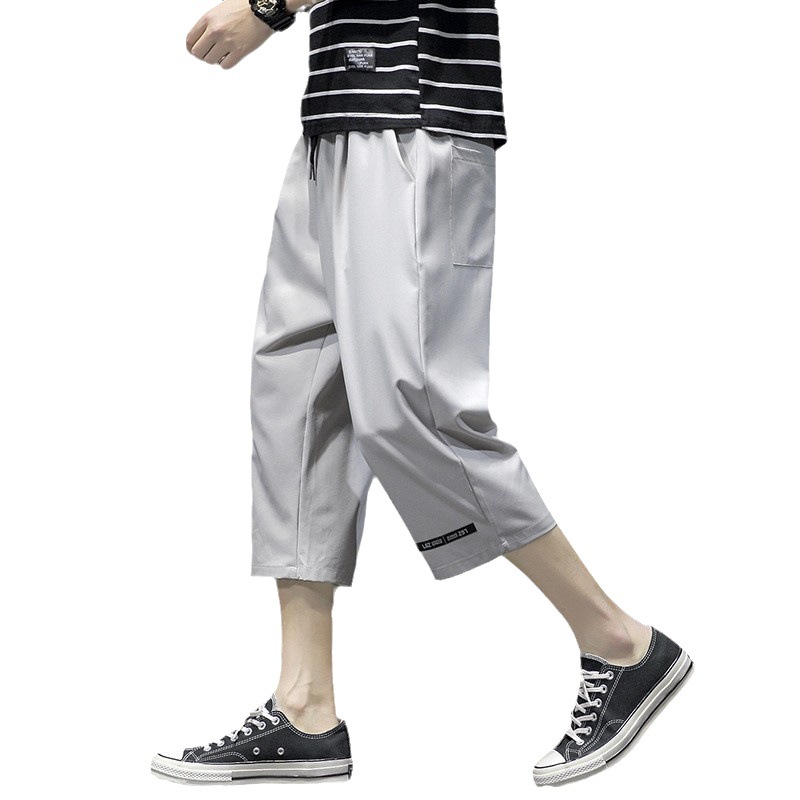 ¡Cool! Seda de hielo recortada pantalones cortos de los hombres de verano delgada suelta casual deportes sobre la rodilla de secado rápido 7 desgaste exterior