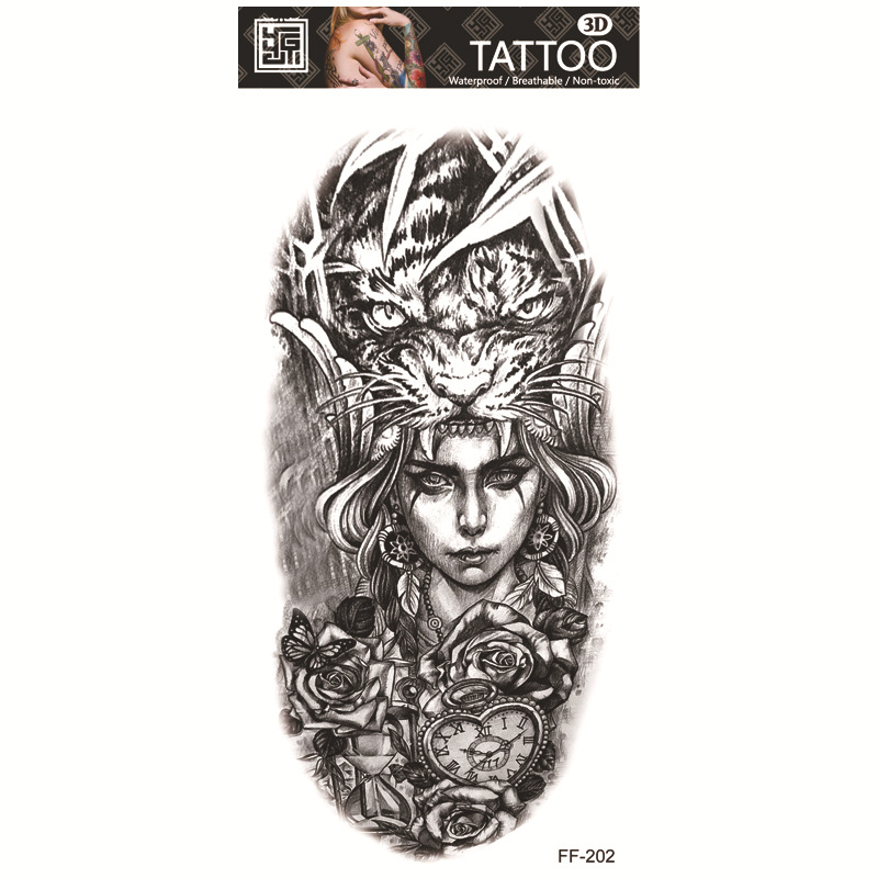 Yuanhua fábrica de pegatinas de tatuaje a prueba de agua en stock al por mayor cabeza de Lobo tótem texto árabe tatuaje pegatinas suministro transfronterizo