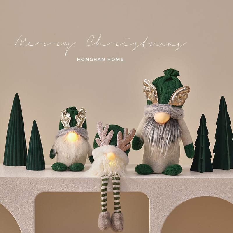 Regalos de Navidad con luces Decoraciones de Navidad Adornos de mesa Muñeca de Navidad verde sin rostro Muñeca Goblin