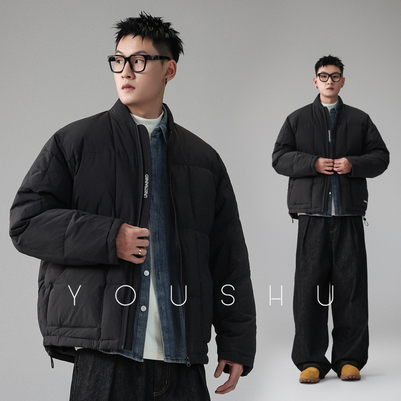 White Duck down Large Size Workwear Quilted down Jacket for Men, Winter 2025 New Style, Loose Trendy Brand Simple Coat