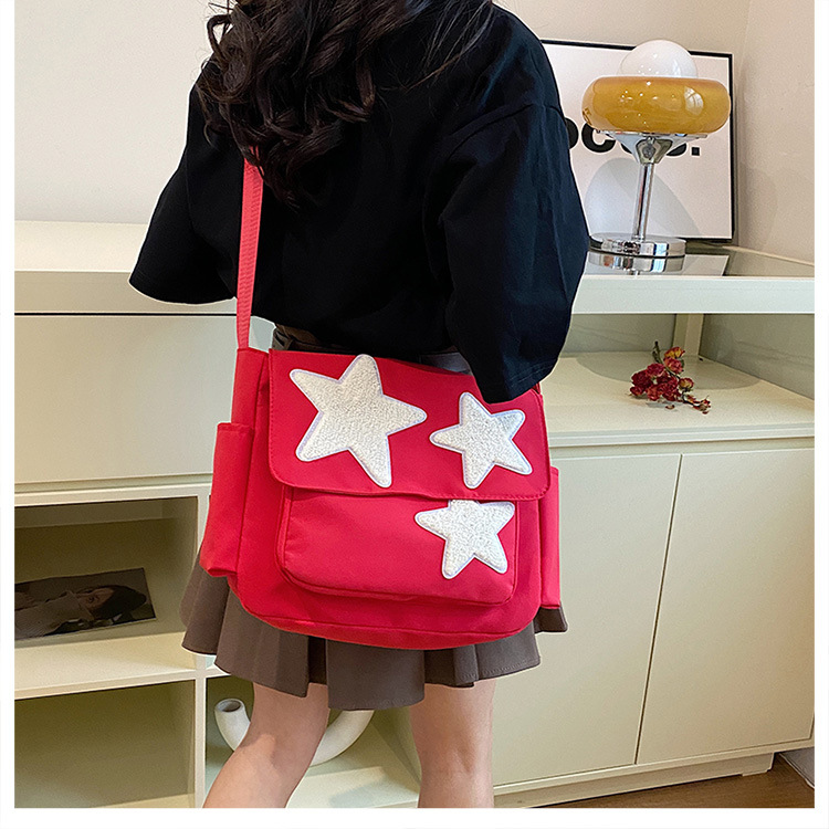 Cross-border wholesale large-capacity five-pointed star canvas single-shoulder bag, cute school style crossbody bag, student commuting bag for classes undefined