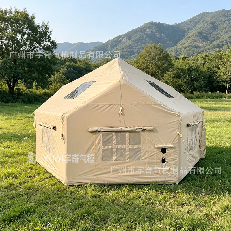 Outdoor Camping Quick-Open Inflatable Tent Travel Portable Oxford Cloth Inflatable Tent Camping Tent with Canopy for Multiple People