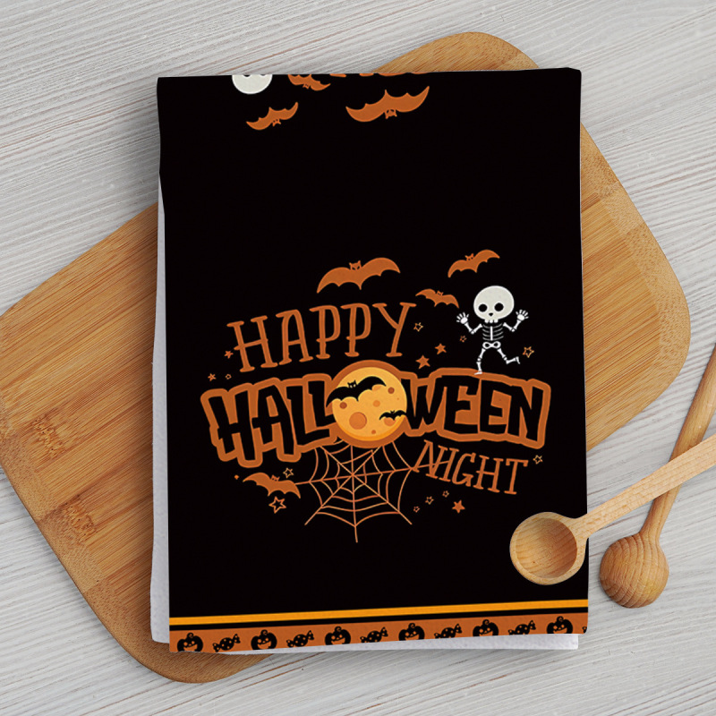 人気のハロウィンコウモリカボチャキッチタオル組み合わせマイクロファイバーホームハンドタオル吸収性ディッシュタオル|undefined