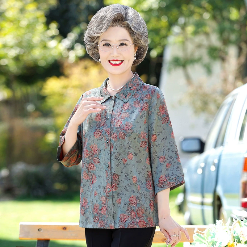 Среднее и пожилое летнее платье бабушки рубашка с рукавами и лацканом мама летняя кардиган костюм пожилой леди одежда