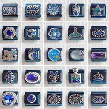 不锈钢意大利模块手链蓝色复古珐琅DIY弹力手环Italian charms