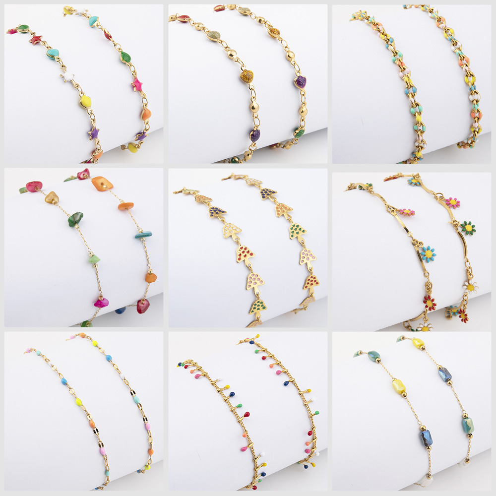 Collana in olio inossidabile, accessori per bracciale adesivo antigoccia in acciaio al titanio, abbinamento di colori misti con margherite e girasole_voghion.com