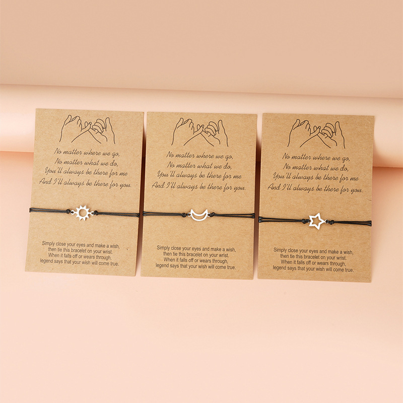 Factory Direct Sales Card Bracelet Cross-Border Hot Selling Sun and Moon Star Bracelet Creative Simple Retro Woven Friendship Bracelet